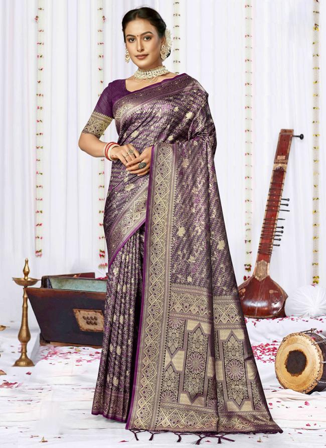 Sattin Silk Purple Wedding Wear Weaving Saree